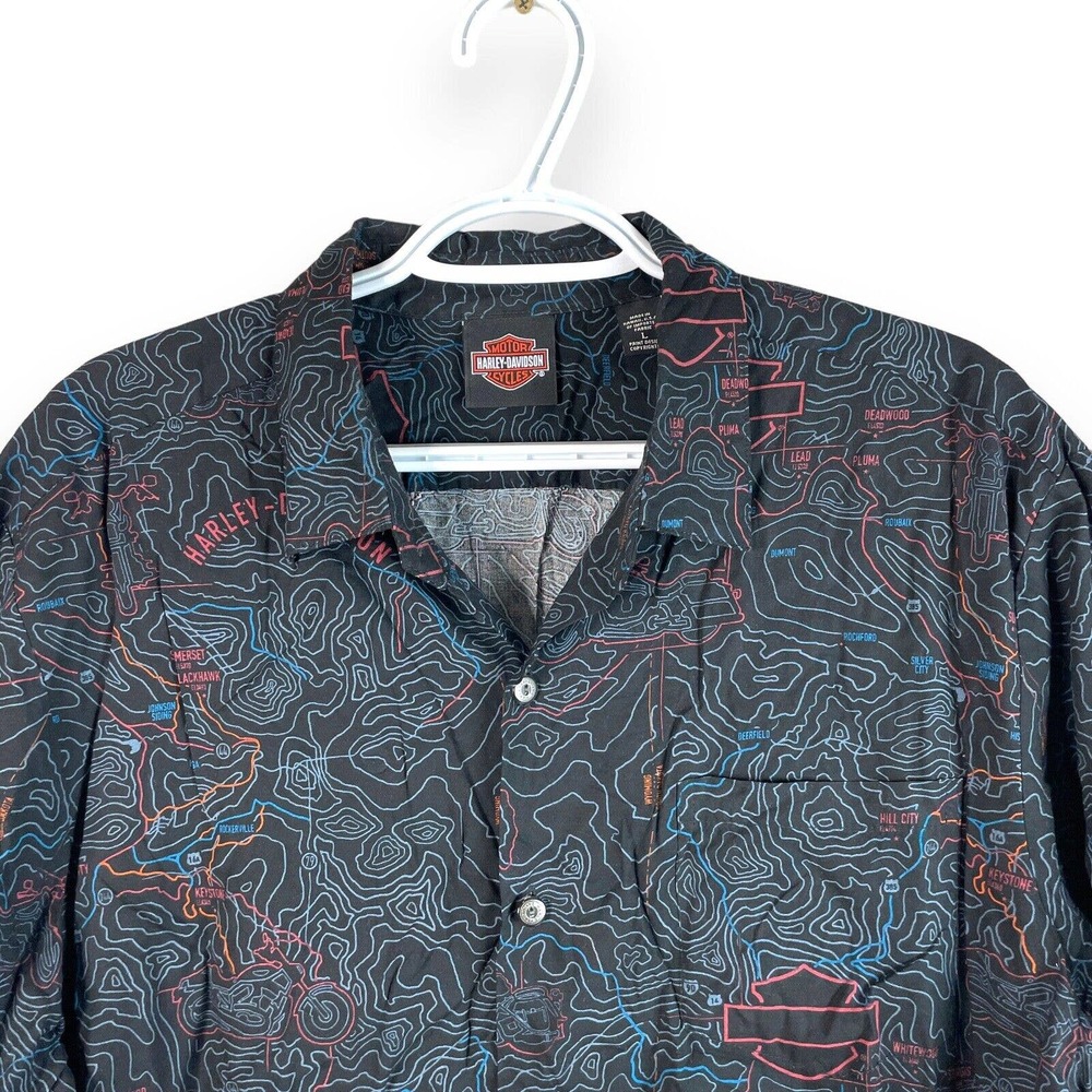 Harley-Davidson Black Topographic Print Button-Up Shirt